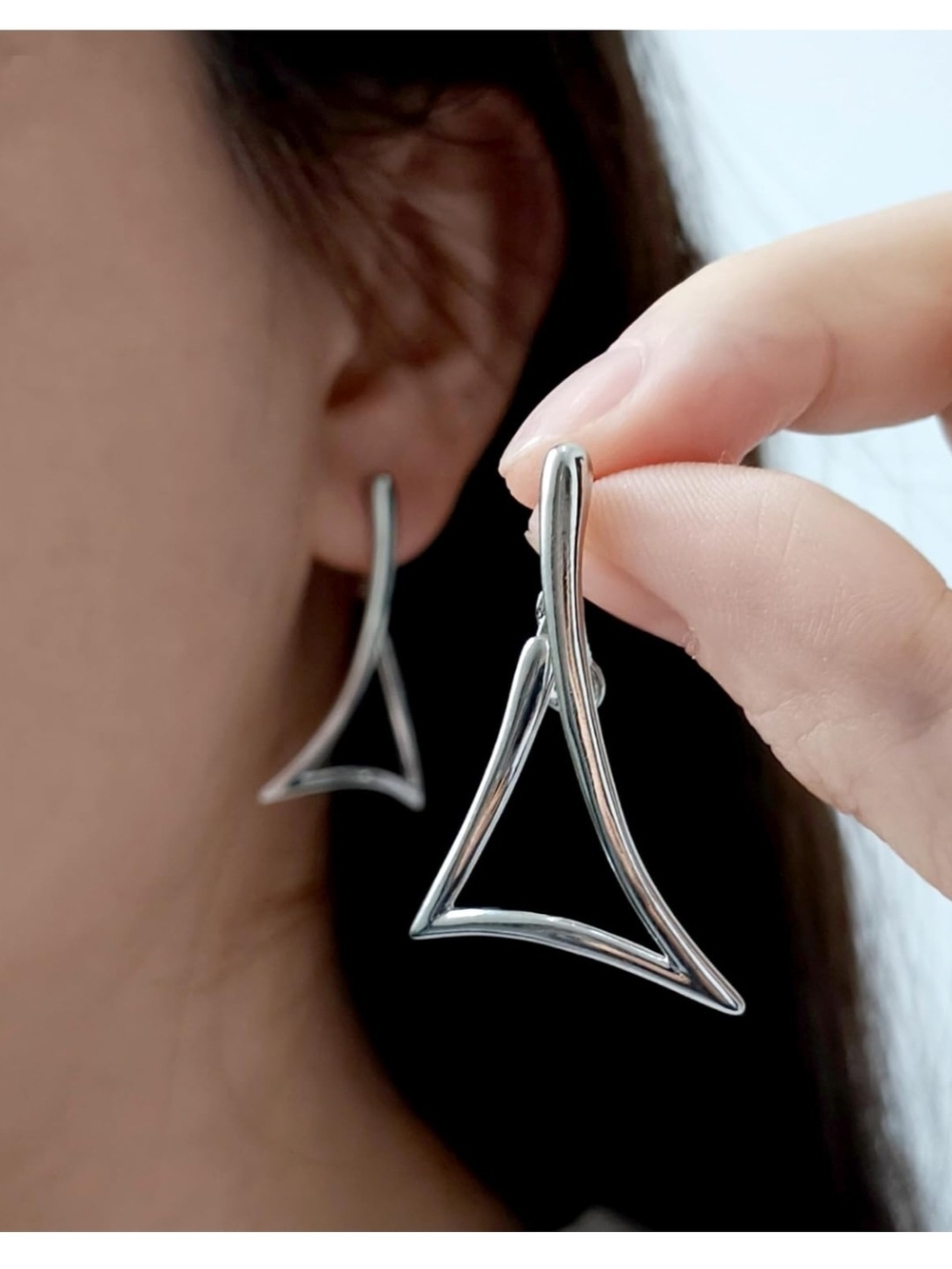 Minimalist Silver Triangle Drop Earrings - Women Jewelry